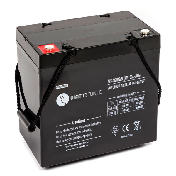 WATTSTUNDE® 50 Ah Akku AGM12-50 12V VRLA AGM Batterie C20