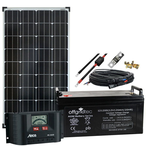 Offgridtec® 130 Watt Solaranlage BIG-L 130Wp 122Ah 12V Komplettsystem