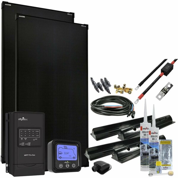 Offgridtec® MobileBlack XL 180W - 360W Wohnmobil Solaranlage 30A MPPT DUO Laderegler PERC Solarmodul