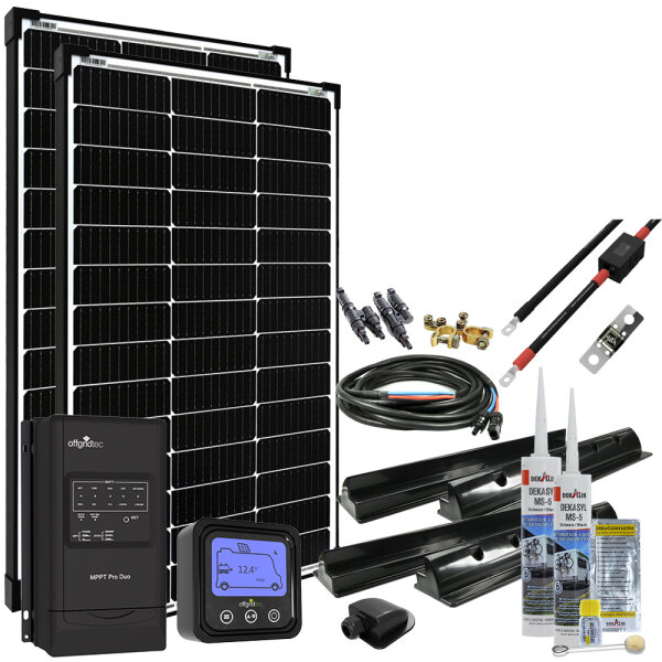 Offgridtec® MobileBlack XL 360W Wohnmobil Solaranlage 30A MPPT DUO Laderegler PERC Solarmodul